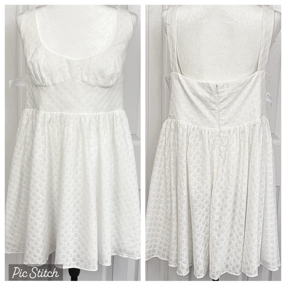 NWT Fame and Partners Ivory White Eyelet Empire Waist Mini Dress 16